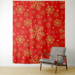 Golden snowflakes on red tapestry