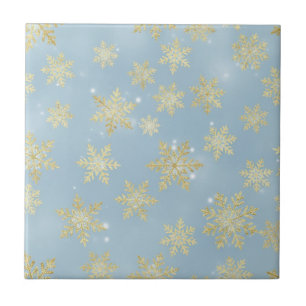 Golden Snowflakes on Sky Blue – Elegant Winter Tile