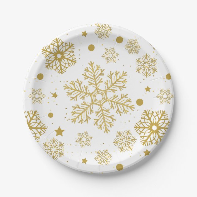 Golden snowflakes paper plate (Front)