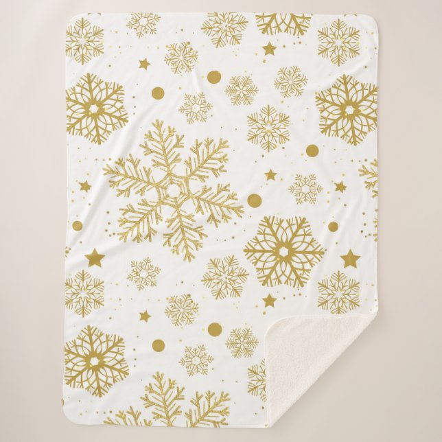 Golden snowflakes sherpa blanket (Front)