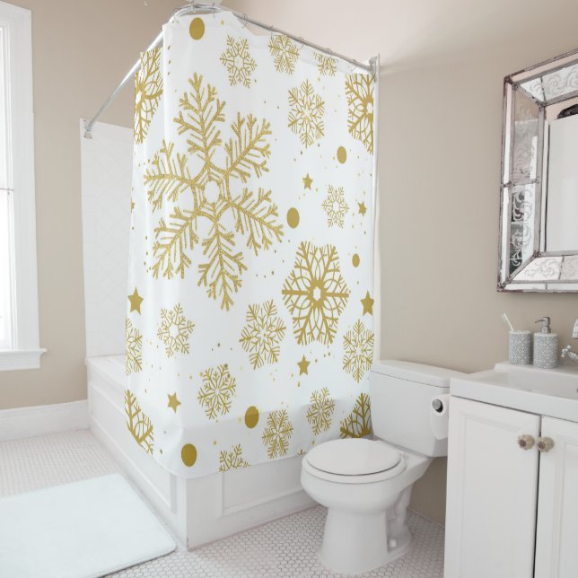 Golden snowflakes shower curtain (In Situ)
