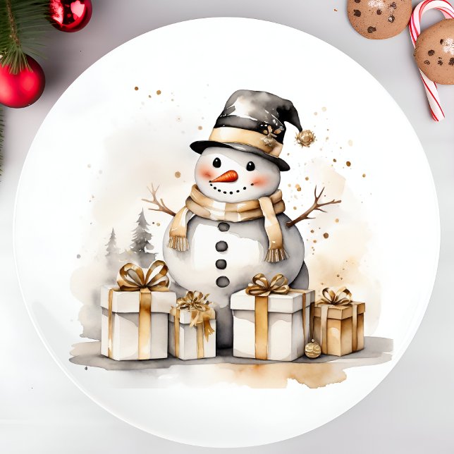 Golden Snowman: Add Elegance to Your Holiday Deco Paper Plate (Creator Uploaded)