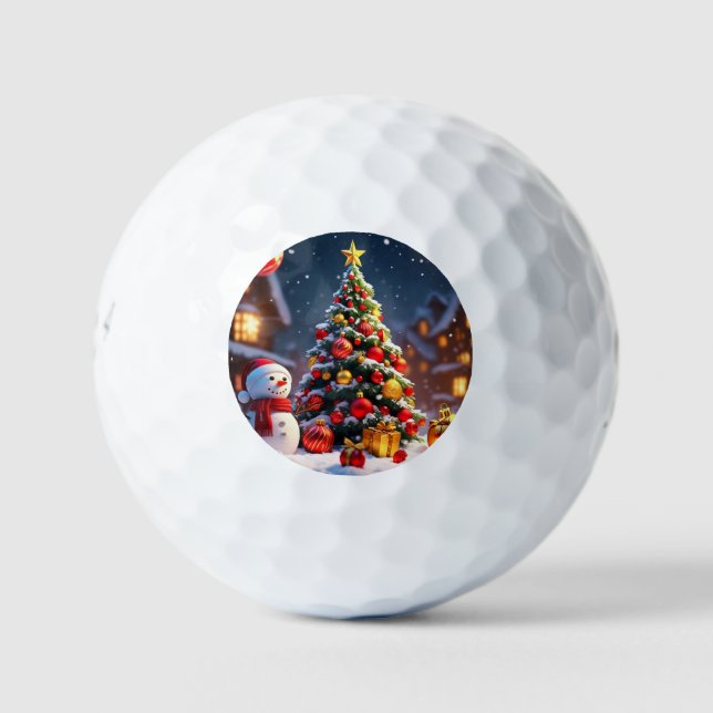 "Golden Snowy Serenity" Golf Balls (Front)