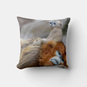 Golden Snub-nosed Monkey Dad with Baby Cushion