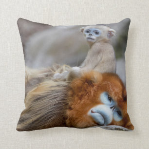 Golden Snub-nosed Monkey Dad with Baby Cushion