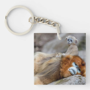 Golden Snub-nosed Monkey Dad with Baby Key Ring