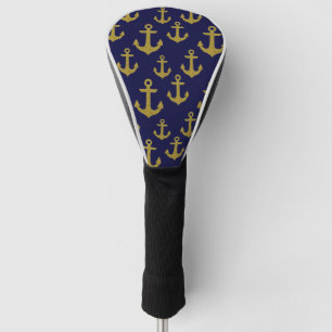Golden Sparkle Anchor Navy Blue Sailing Glitter Golf Head Cover