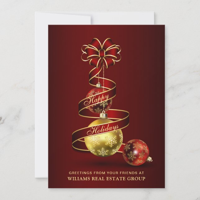 Golden Sparkle Christmas Ball Corporate Greeting Holiday Card (Front)