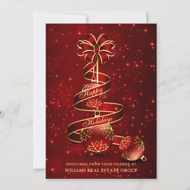 Golden Sparkle Christmas Ball Corporate Greeting Holiday Card (Front)