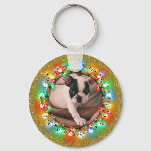 Golden Sparkle Christmas Bulbs with Photo Key Ring