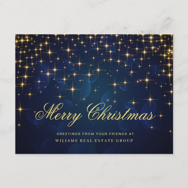 Golden Sparkle Christmas Stars Corporate Greeting Postcard (Front)