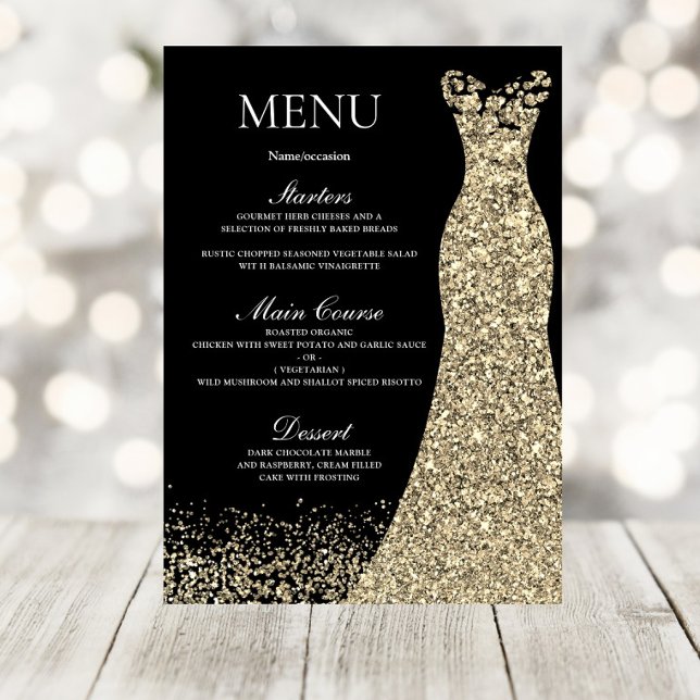 Golden Sparkle Dress Black Birthday Party Bridal Menu (Creator Uploaded)