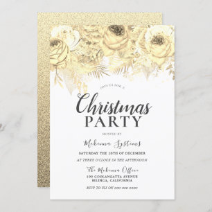 Golden Sparkle Flowers Corporate Christmas Party Invitation