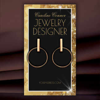 Golden Sparkle Frame Earring Necklace Display Business Card