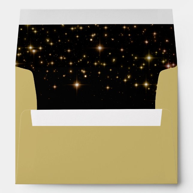 Golden Sparkle Stars Inside Gold Wedding Envelope (Back (Bottom))