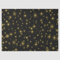 Golden Sparkles and Stars in Night Sky