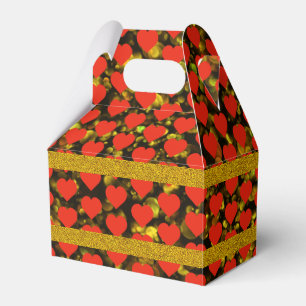 Golden Sparkles With A Red Heart Pattern Favour Bo Box