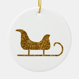 Golden Sparkling Christmas Santa's Sleigh Ceramic Tree Decoration