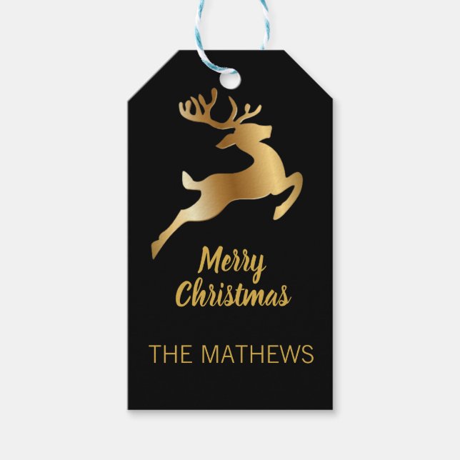 GOLDEN SPARKLING REINDEER CHRISTMAS GIFT TAGS (Front)