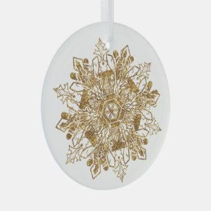 Golden Sparkling Snowflake Christmas Glass Glass Tree Decoration
