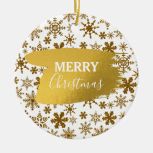 Golden Sparkling Snowflakes Merry Christmas Ceramic Tree Decoration