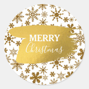 Golden Sparkling Snowflakes Merry Christmas Classic Round Sticker