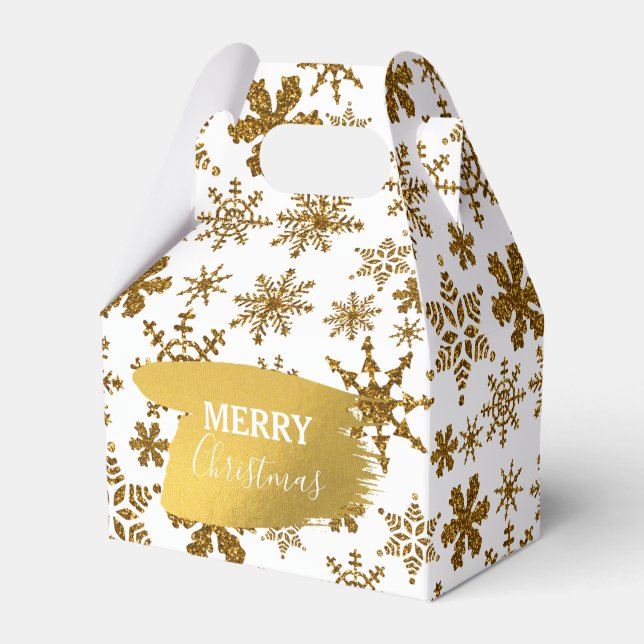Golden Sparkling Snowflakes Merry Christmas Favour Box (Front Side)