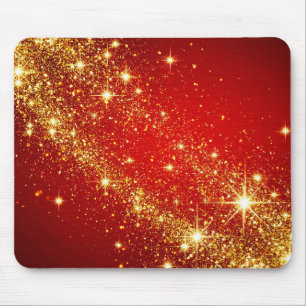 Golden Sparkling Trail on Vibrant Red Background Mouse Pad