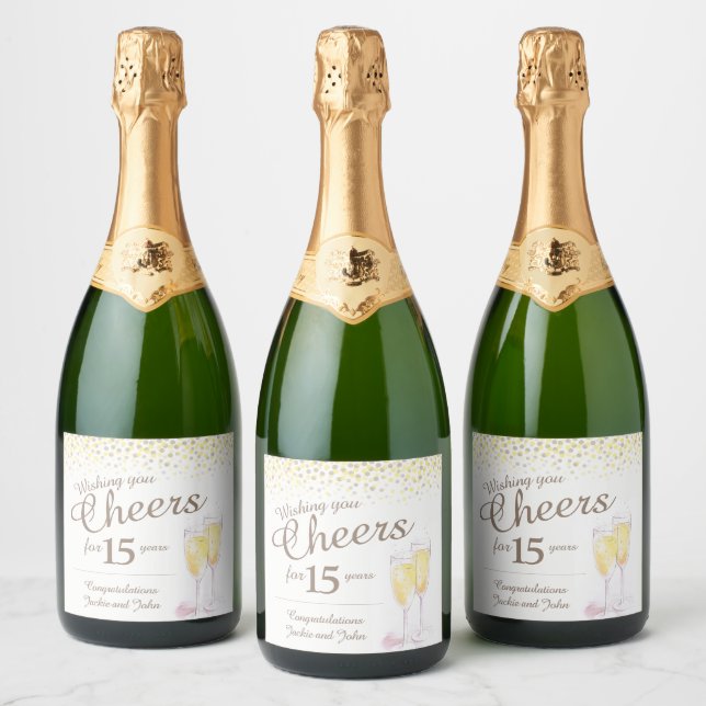 Golden Sparkling Wine 15th anniversary custom  Label (Bottles)