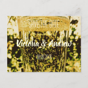 Golden Sparkling Wine Glass Save the Date Postcard