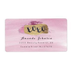 Golden Sparkly XOXO Pink Blush Watercolor Stroke