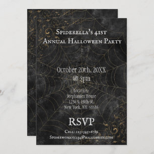 Golden Spider Web Fancy Halloween Party Invitation