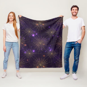 Golden Spiderweb Bokeh – Elegant Halloween Web (2) Fleece Blanket
