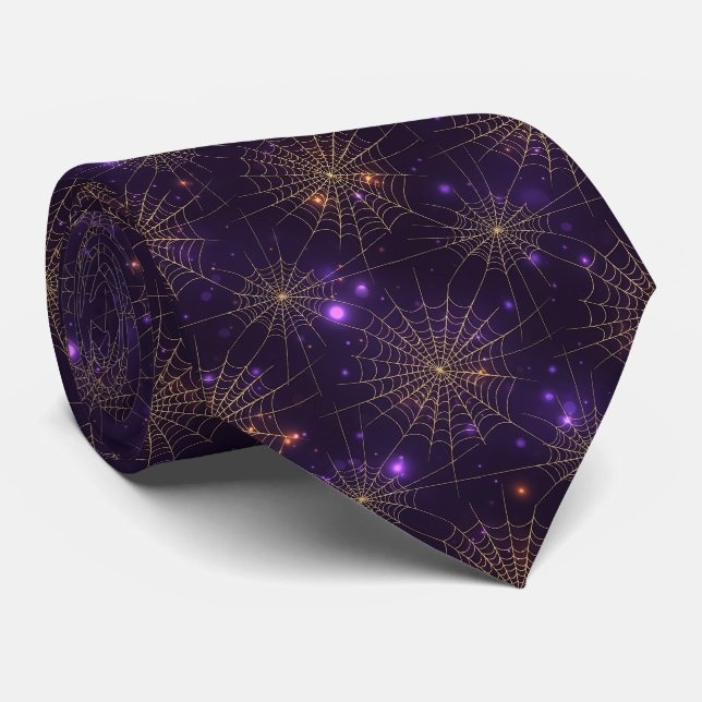 Golden Spiderweb Bokeh – Elegant Halloween Web (2) Tie (Rolled)