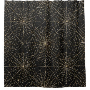 Golden Spiderweb Bokeh – Elegant Halloween Web Shower Curtain