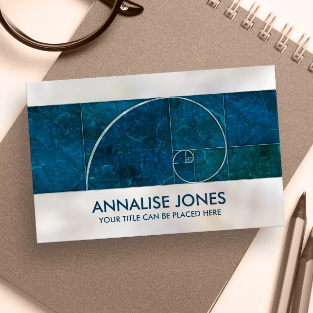Golden Spiral -  Aqua Blue Marble and pearl Business Card (Creator Uploaded)
