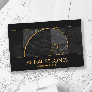 Golden Spiral - Black Marble and gold Business Card