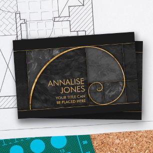 Golden Spiral -  Black Marble and gold Business Card