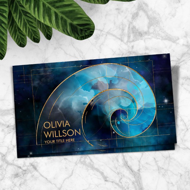 Golden Spiral Cosmos Wave Watercolor Business Card (Creator Uploaded)