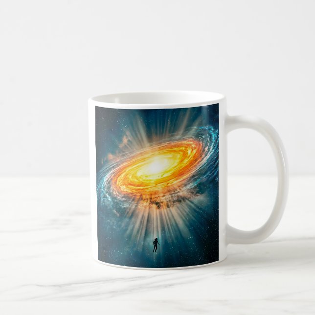 Golden Spiral Galaxy Astronaut Sci-Fi Deep Space Coffee Mug (Right)