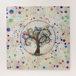 Golden Spiral Tree Colour Paint Splatter # Jigsaw Puzzle