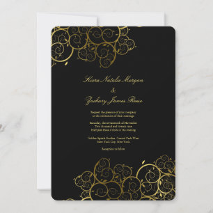 Golden Spirals Vine Classy Black Wedding Invite
