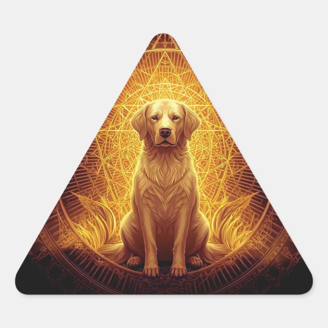 Golden Spirit Dog within Sacred Geometry Triangle Sticker (Front)