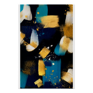Golden Splash Abstract — Navy Blue & Gold Textured Poster