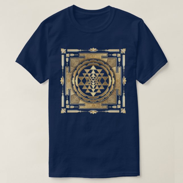 GOLDEN SRI YANTRA deep charcoal background T-Shirt (Design Front)