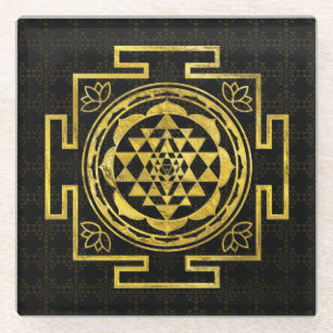 Golden Sri Yantra  / Sri Chakra Glass Coaster