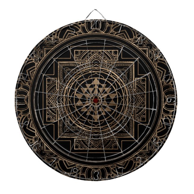 Golden Sri Yantra  / Sri Chakra in lotus Dartboard (Front)