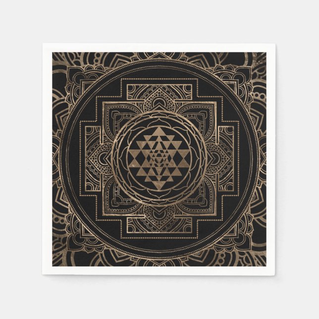 Golden Sri Yantra  / Sri Chakra in lotus Napkin (Front)
