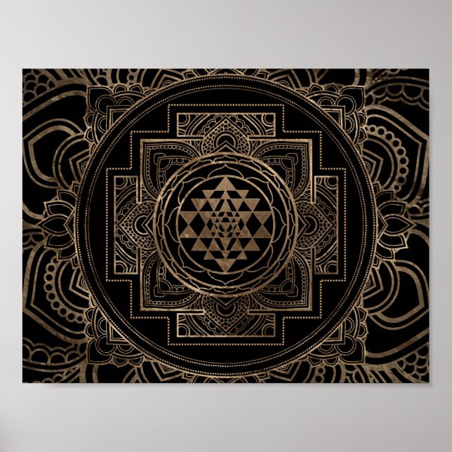 Golden Sri Yantra / Sri Chakra in lotus Poster (Front)