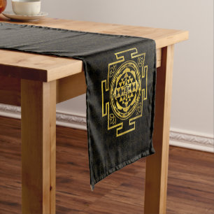 Golden Sri Yantra  / Sri Chakra Short Table Runner